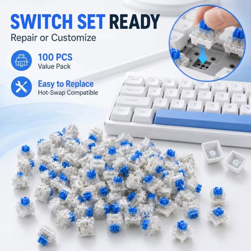 Keyboard Gaming Blue Switch - DT21 100 piezas de interruptores mecánicos